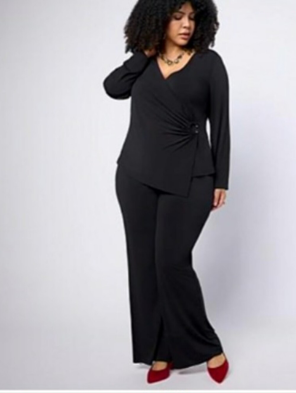 Nwt 3X IMAN Black Green White Long-Sleeve Wrap Blouse Plus Pull On Pants